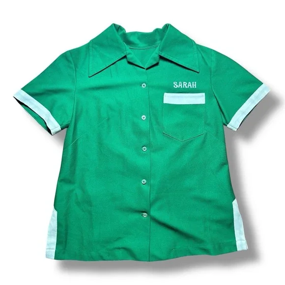 Vintage Vietnam Era Ladies Bowling Shirt Embroidered Size Small Afro 7 UPS - Picture 2 of 15